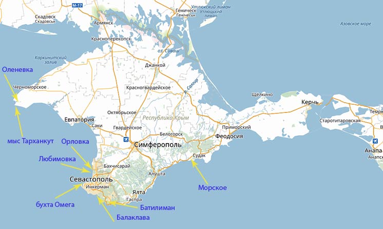 Карта маршрута по Крыму