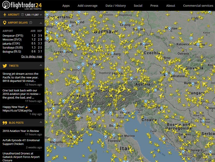 карта полетов самолетов